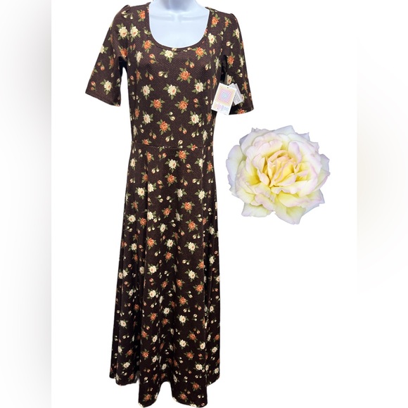 LuLaRoe Ana Dress Brown Rose NWT Sizes M and S - Picture 3 of 7